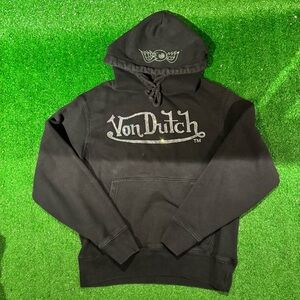 Von Dutch Rhinestone Hoodie Black Men’s XS Y2K Streetwear Pullover